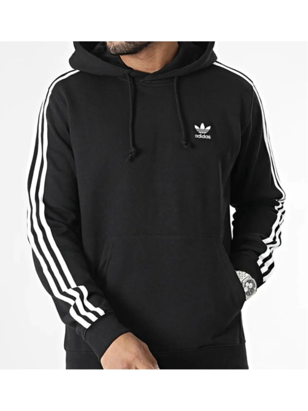 Adidas Originals 3 Stripe Fleece Hoodie Black White IM2088 Mens Large NWT